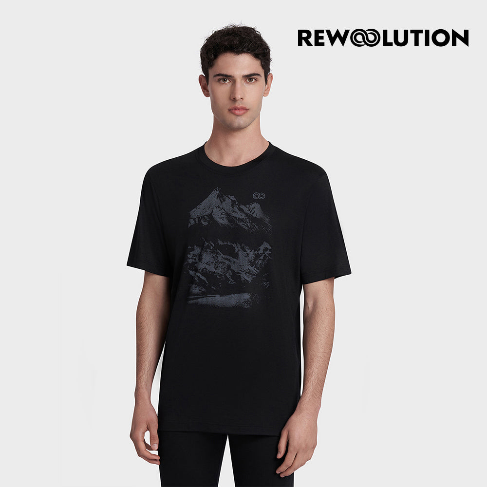 REWOOLUTION - 【Rewoolution】男 REFLECTIONS 140g短袖印花T恤(黑色) 短袖羊毛衣|CB1MC513 M1M010SJ14