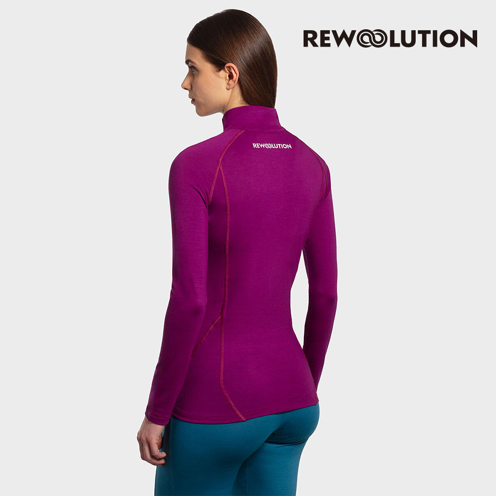 REWOOLUTION - 【Rewoolution】女 LINDSEY 190g長袖半開襟(梅洛紅)羊毛衣 半開襟 登山必備 吸濕排汗| WC902|M1W0400J19