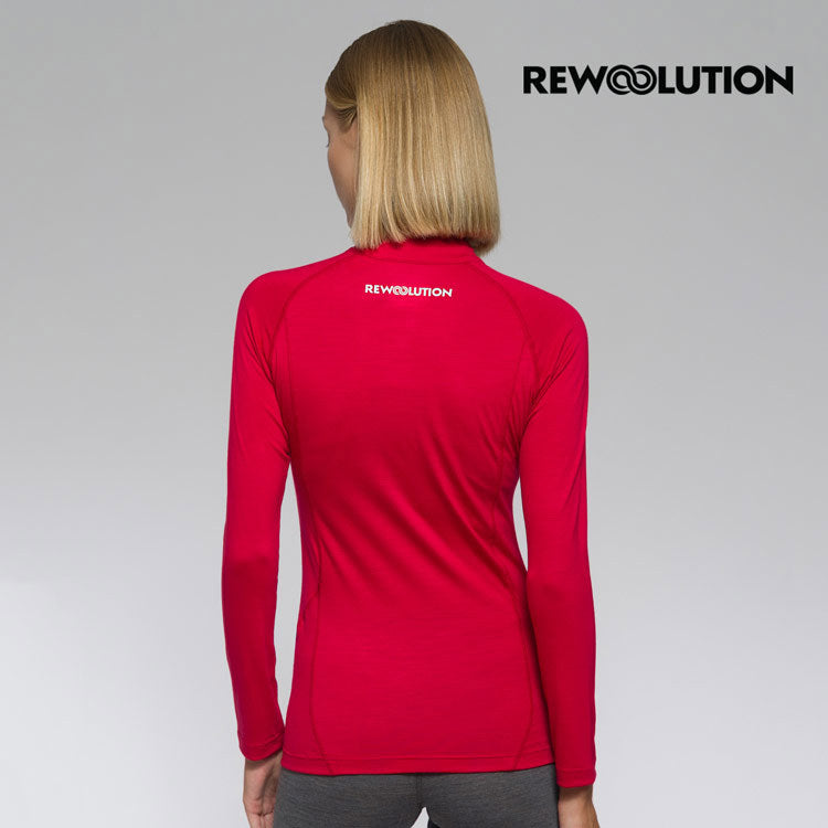 REWOOLUTION - 【Rewoolution】女 LINDSEY 190g長袖半開襟(寶石紅)羊毛衣 半開襟 登山必備 吸濕排汗| WC90205