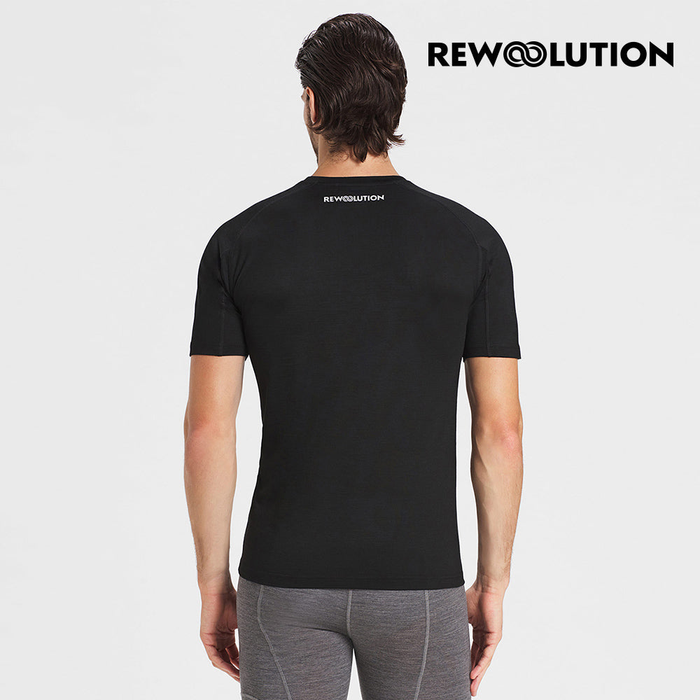 REWOOLUTION - 【Rewoolution】男 HERO 140g短袖T恤(黑色)短袖T恤 登山羊毛衣 男T恤 |CB2MC50395