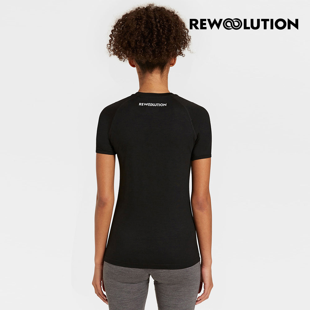 REWOOLUTION - 【Rewoolution】女 ALI 190g短袖T恤(黑色)羊毛衣 T恤 登山必備 吸濕排汗|WC50295|M1W0100J19