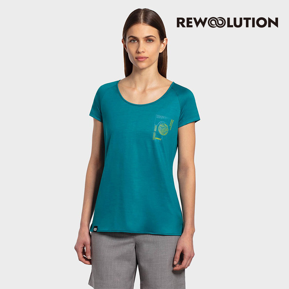 REWOOLUTION - 【Rewoolution】女 HOSHI 140g短袖印花T恤(翠綠)美麗諾羊毛 印花設計 短T 大圓領|DB1WC515|M1W010OJ14