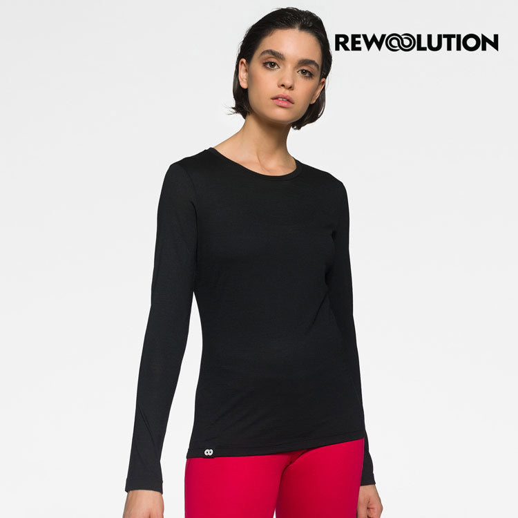 REWOOLUTION - 【Rewoolution】女 BERRY 140g長袖T恤 (黑色) 羊毛衣 T恤 登山必備 吸濕排汗|EB2WC71195