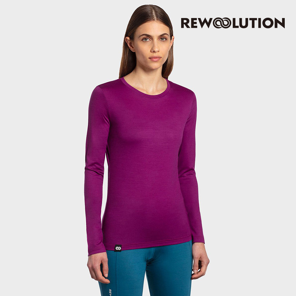 REWOOLUTION - 【Rewoolution】女 BERRY 140g長袖T恤 (梅洛紅) 羊毛衣 T恤 登山必備 吸濕排汗| WC71107|M1W0225J14