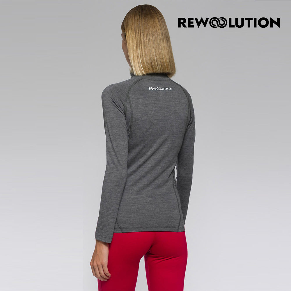 REWOOLUTION - 【Rewoolution】女 LINDSEY 190g長袖半開襟(碳灰)羊毛衣 半開襟 登山必備 吸濕排汗|DB1WC90294