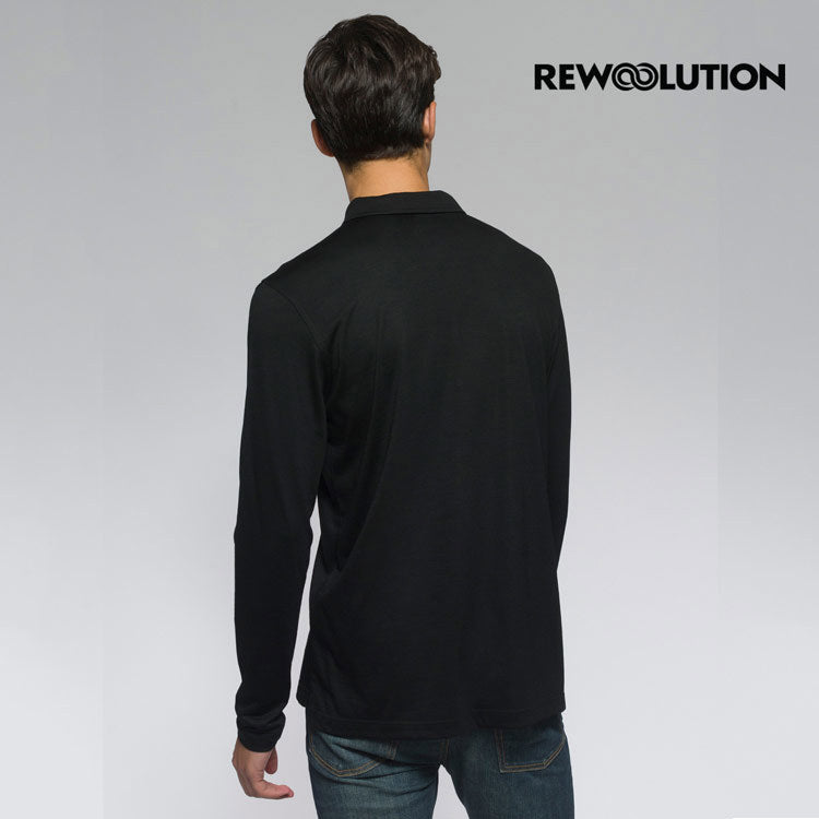 REWOOLUTION - 【Rewoolution】男 INDY 190g長袖Polo衫(黑色)羊毛衣 登山必備 吸排| MC30195