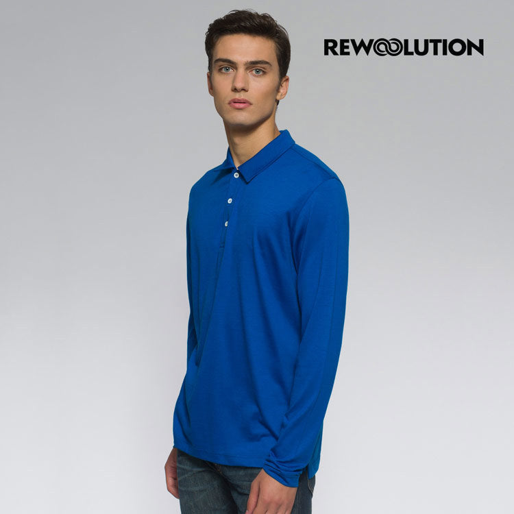 REWOOLUTION - 【Rewoolution】男 INDY 190g長袖Polo衫(寶藍)羊毛衣 登山必備 吸排|  REJB2MC30155