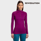 REWOOLUTION - 【Rewoolution】女 LINDSEY 190g長袖半開襟(梅洛紅)羊毛衣 半開襟 登山必備 吸濕排汗| WC902|M1W0400J19