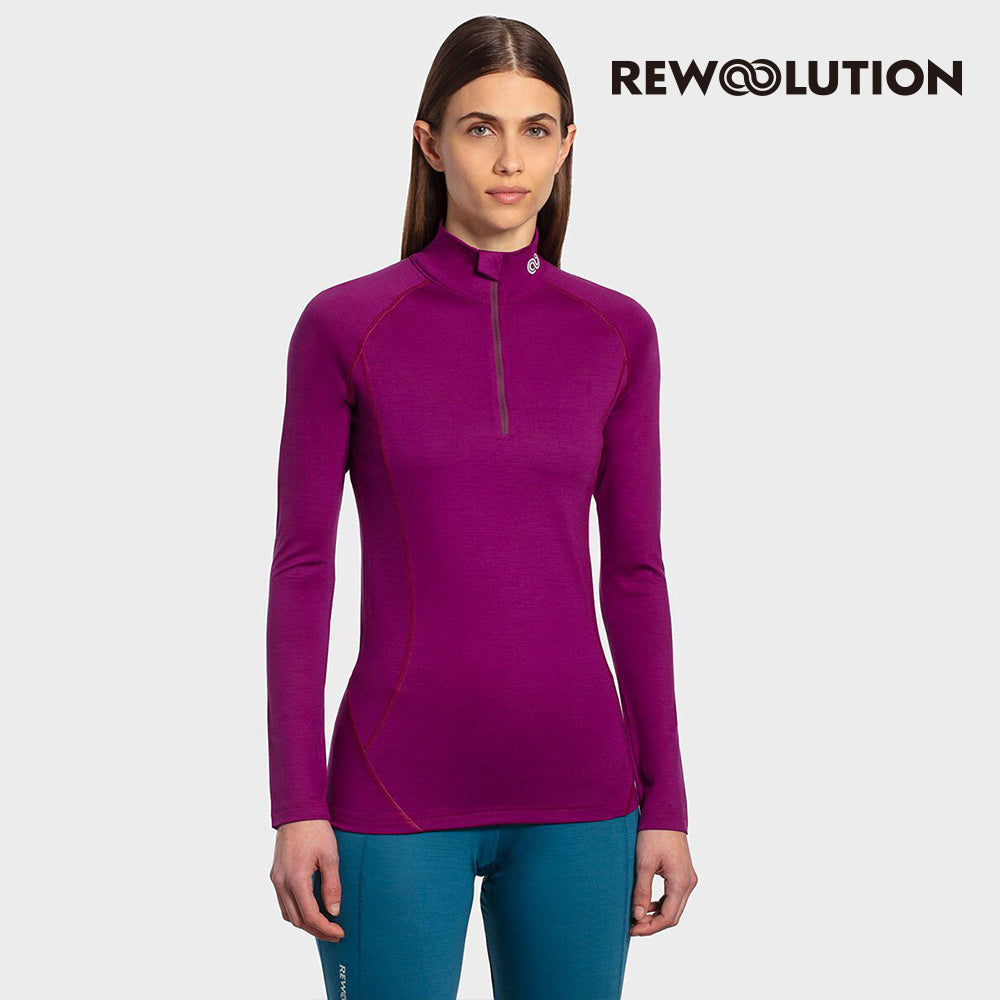 REWOOLUTION - 【Rewoolution】女 LINDSEY 190g長袖半開襟(梅洛紅)羊毛衣 半開襟 登山必備 吸濕排汗| WC902|M1W0400J19