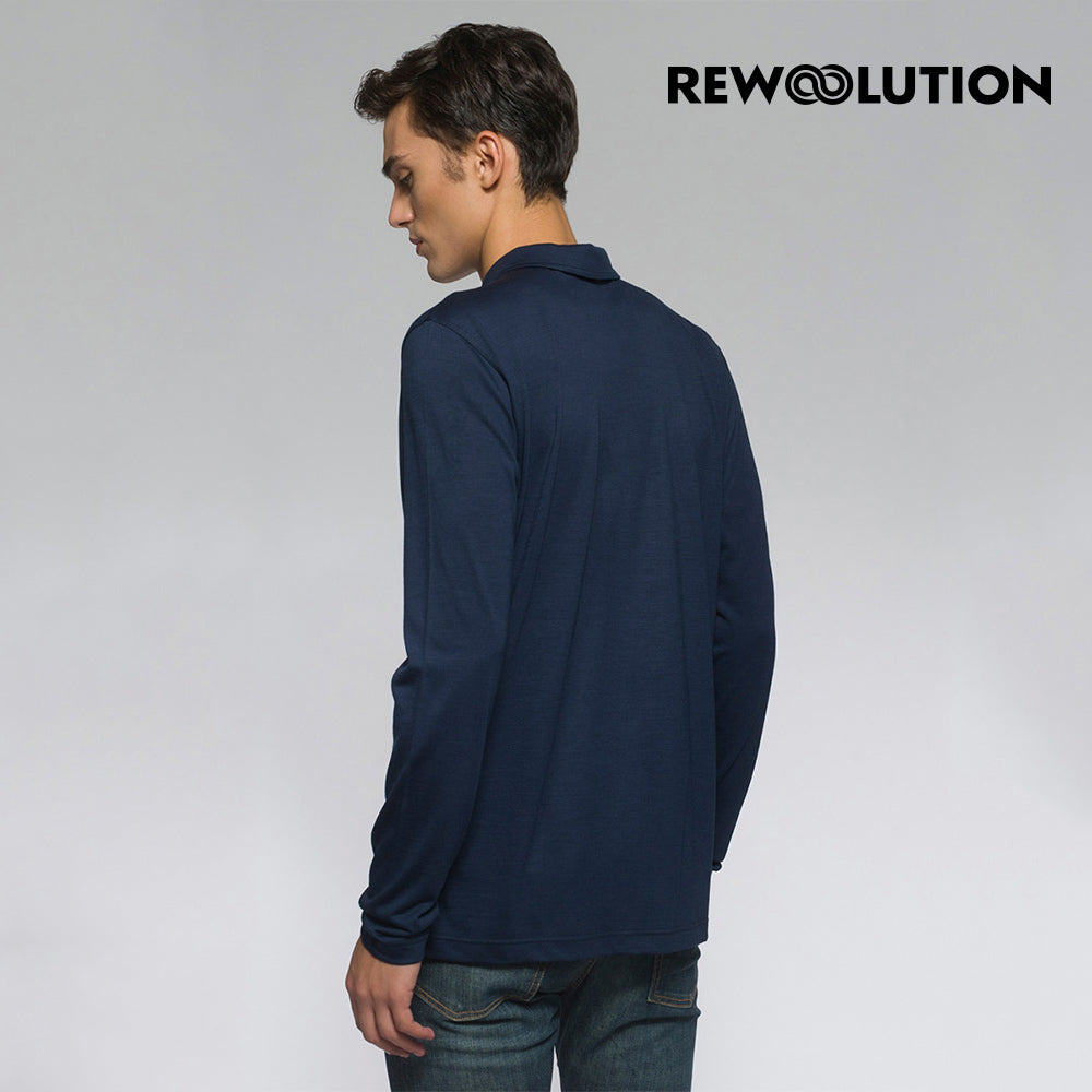 REWOOLUTION - 【Rewoolution】男 INDY 190g長袖Polo衫(海軍藍) 羊毛衣 登山必備 吸排|  MC30156