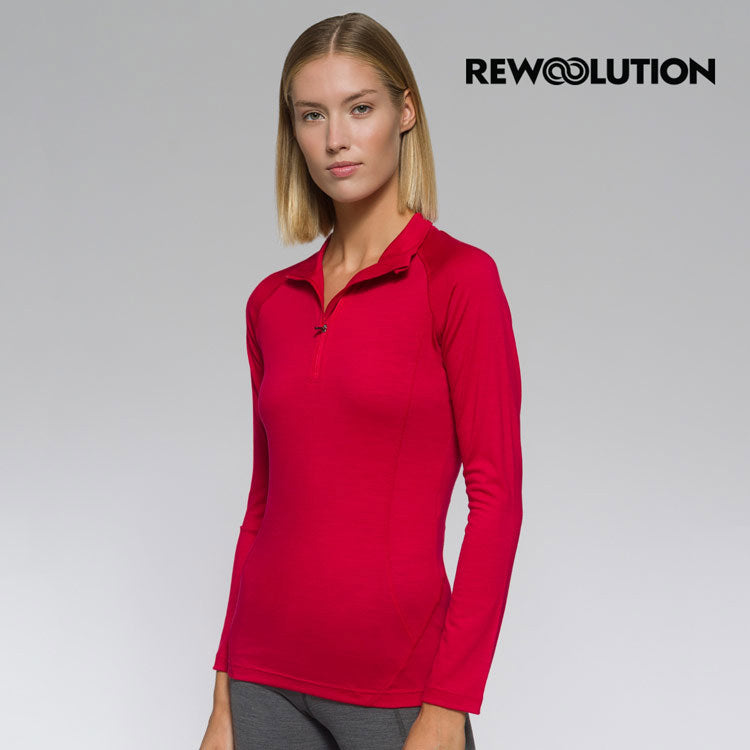 REWOOLUTION - 【Rewoolution】女 LINDSEY 190g長袖半開襟(寶石紅)羊毛衣 半開襟 登山必備 吸濕排汗| WC90205