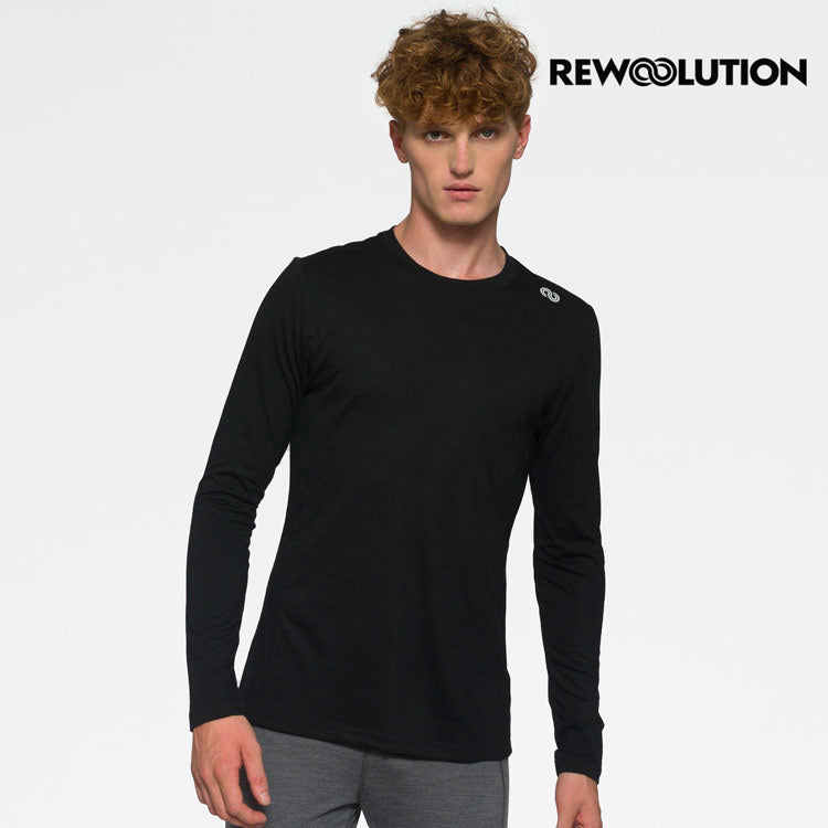 REWOOLUTION - 【Rewoolution】男 EXPLORER 190g長袖T恤(黑色) 羊毛衣 登山必備 底層衣 合身版型|MC70495