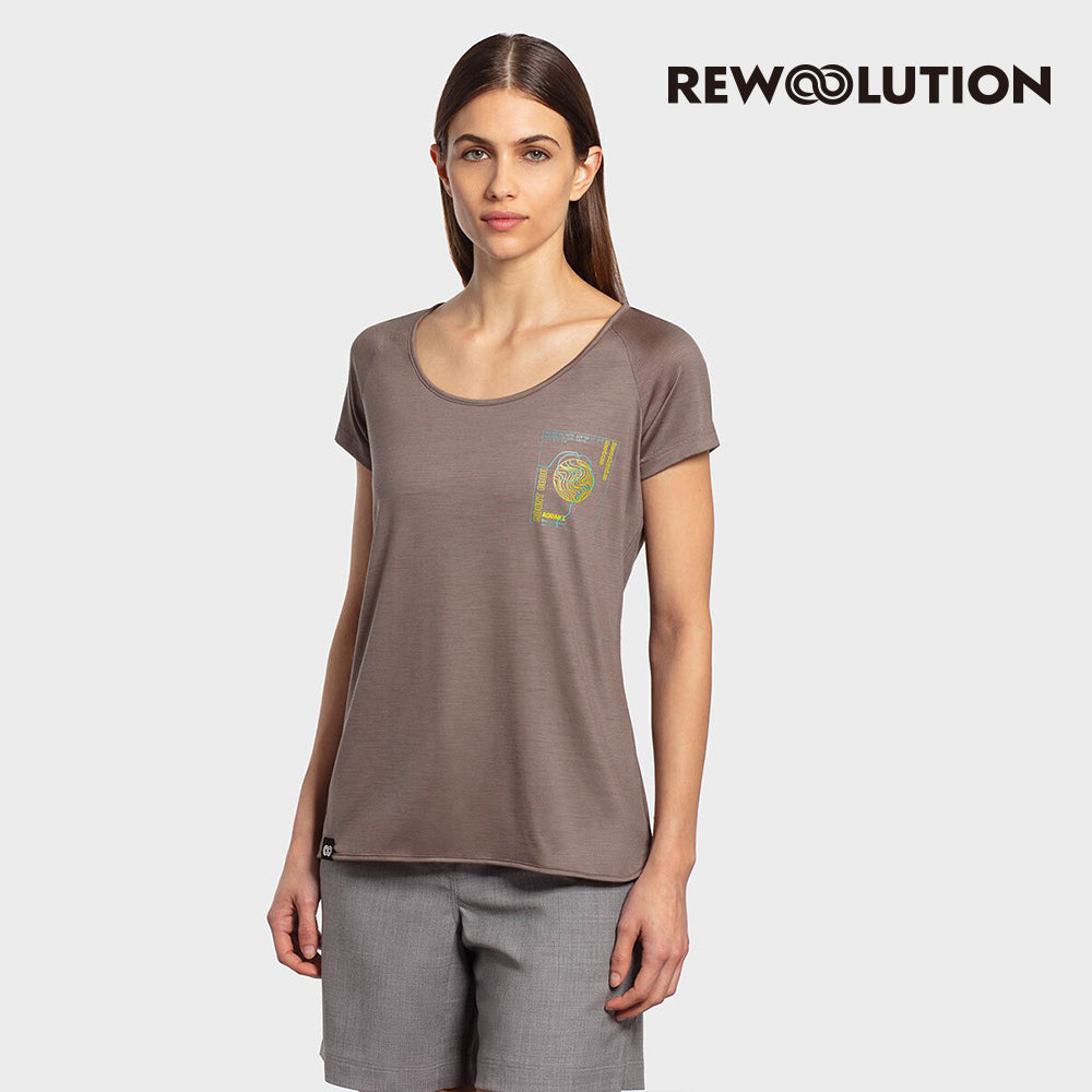 REWOOLUTION - 【Rewoolution】女 HOSHI 140g短袖印花T恤(沙色)美麗諾羊毛 印花設計 短T 大圓領|DB1WC515|M1W010OJ14