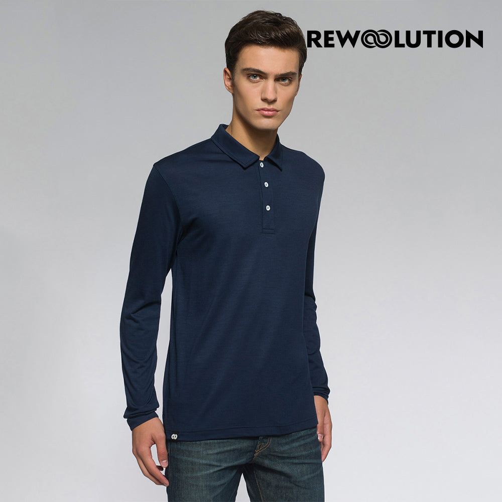 REWOOLUTION - 【Rewoolution】男 INDY 190g長袖Polo衫(海軍藍) 羊毛衣 登山必備 吸排|  MC30156