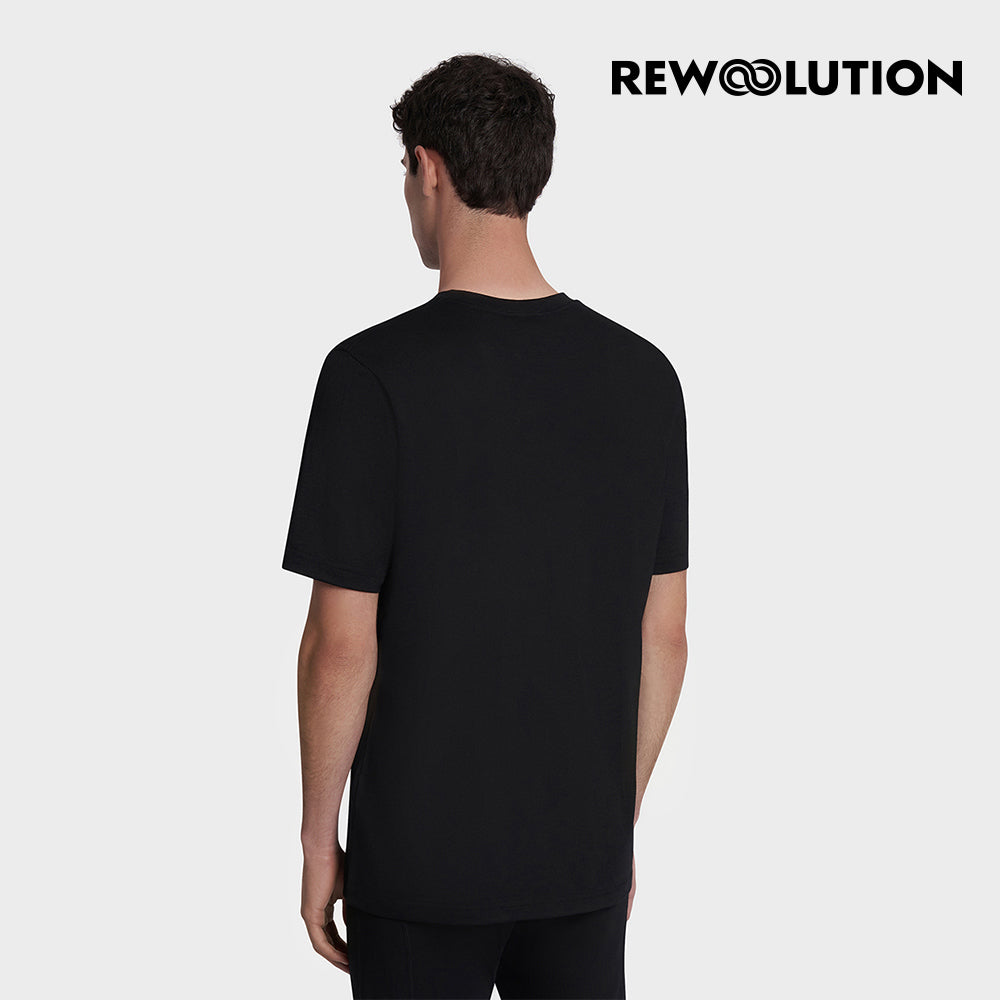 REWOOLUTION - 【Rewoolution】男 LOGOTYPE 140g短袖印花T恤(黑色) 短袖羊毛衣|CB1MC512 M1M010RJ14