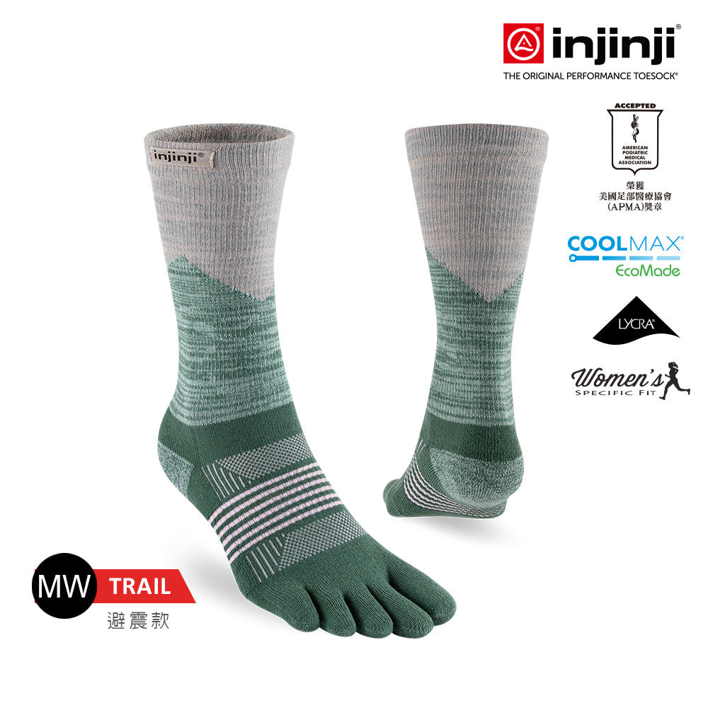 Injinji - 【injinji】女 Trail野跑避震吸排五趾中筒襪FX(高嶺綠) - WAA3934 | 吸濕排汗 厚底防震 防腳底水泡 推薦女襪