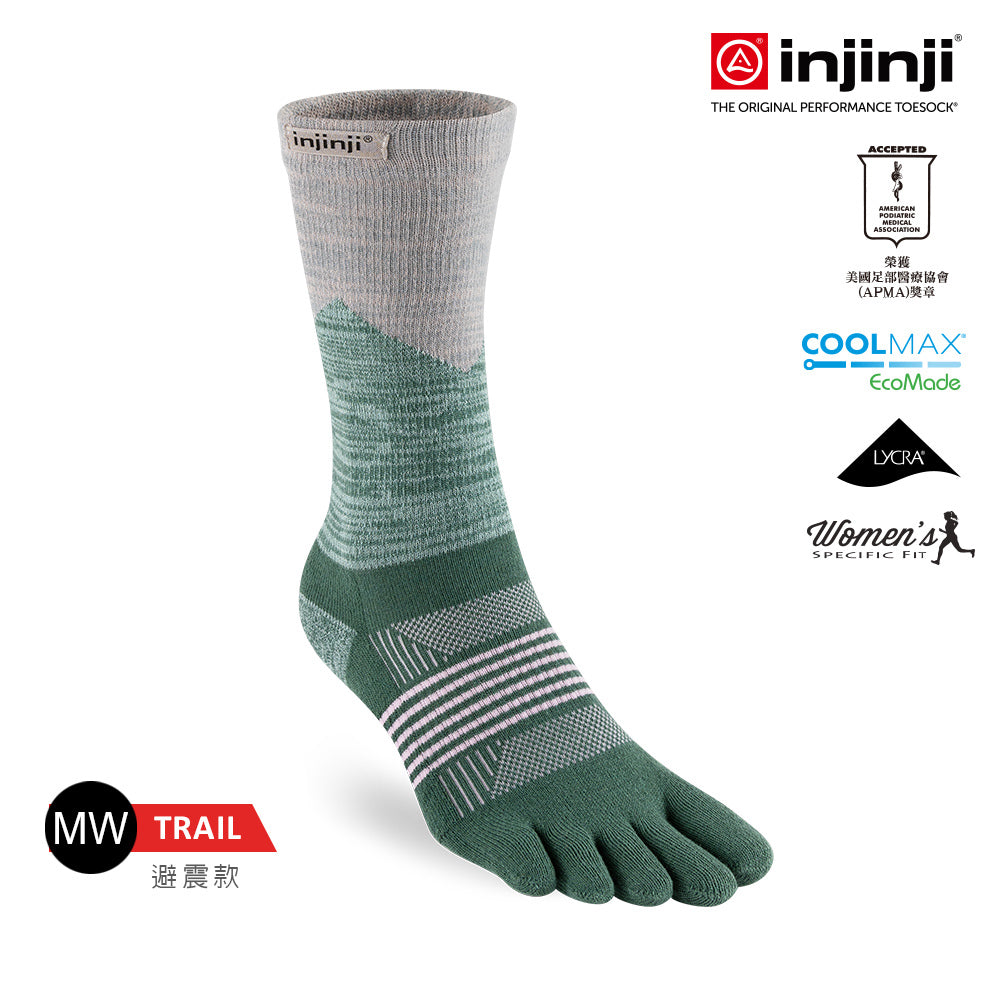 Injinji - 【injinji】女 Trail野跑避震吸排五趾中筒襪FX(高嶺綠) - WAA3934 | 吸濕排汗 厚底防震 防腳底水泡 推薦女襪