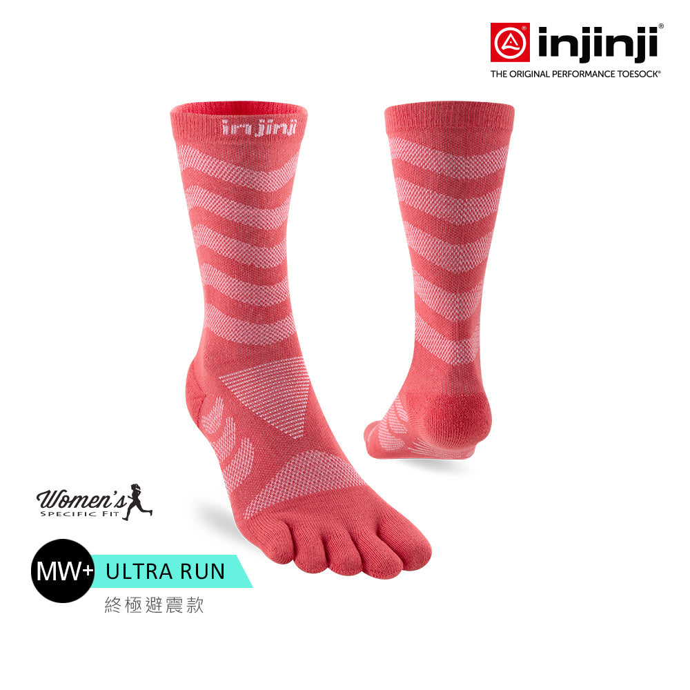 Injinji - 【injinji】女 Ultra Run終極系列五趾中筒襪 (珊瑚紅) - WAA6805 | 吸濕排汗 推薦女生 避震緩衝 推薦路跑用品 慢跑長跑 馬拉松襪