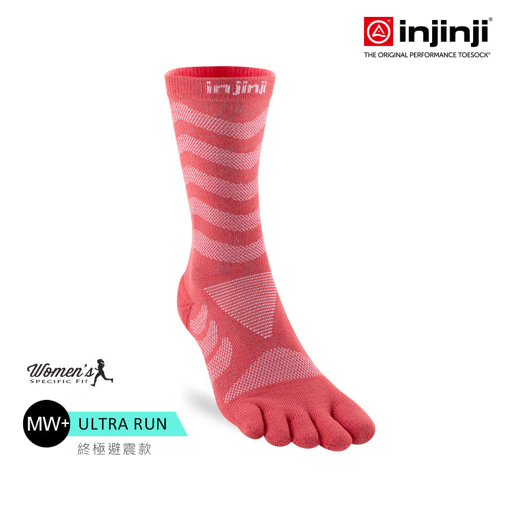 Injinji - 【injinji】女 Ultra Run終極系列五趾中筒襪 (珊瑚紅) - WAA6805 | 吸濕排汗 推薦女生 避震緩衝 推薦路跑用品 慢跑長跑 馬拉松襪