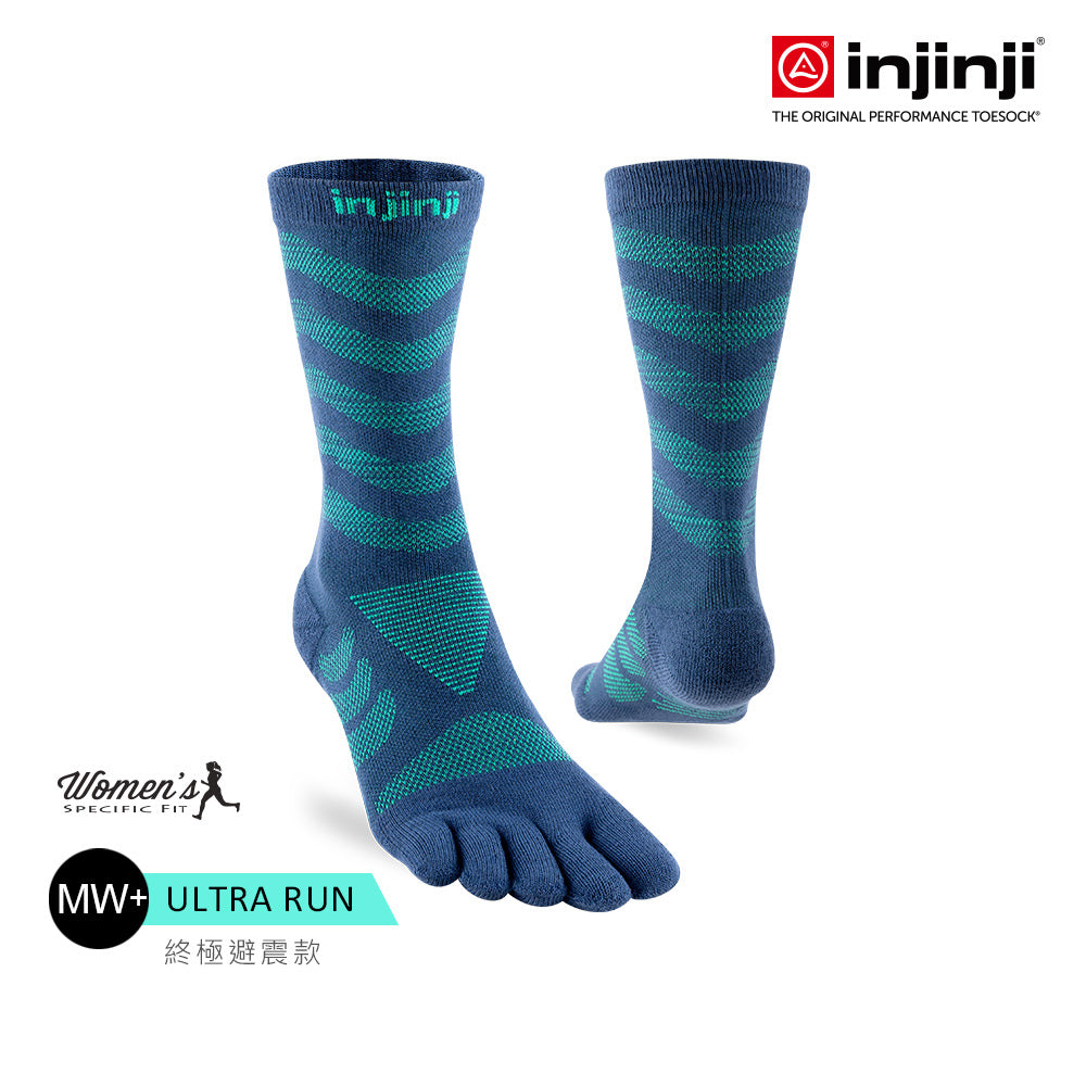 Injinji - 【injinji】女 Ultra Run終極系列五趾中筒襪 (波塞頓藍) - WAA6857 | 吸濕排汗 推薦女生 避震緩衝 推薦路跑用品 慢跑長跑 馬拉松襪