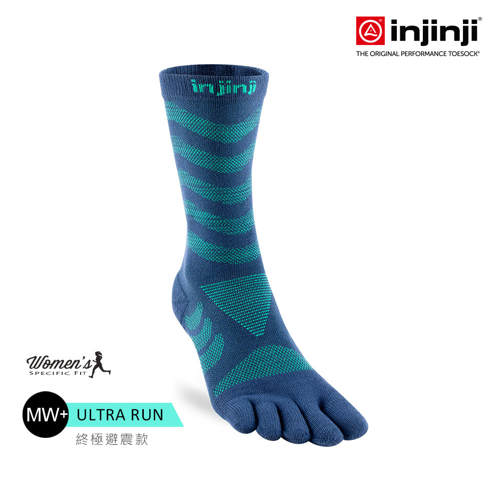 Injinji - 【injinji】女 Ultra Run終極系列五趾中筒襪 (波塞頓藍) - WAA6857 | 吸濕排汗 推薦女生 避震緩衝 推薦路跑用品 慢跑長跑 馬拉松襪