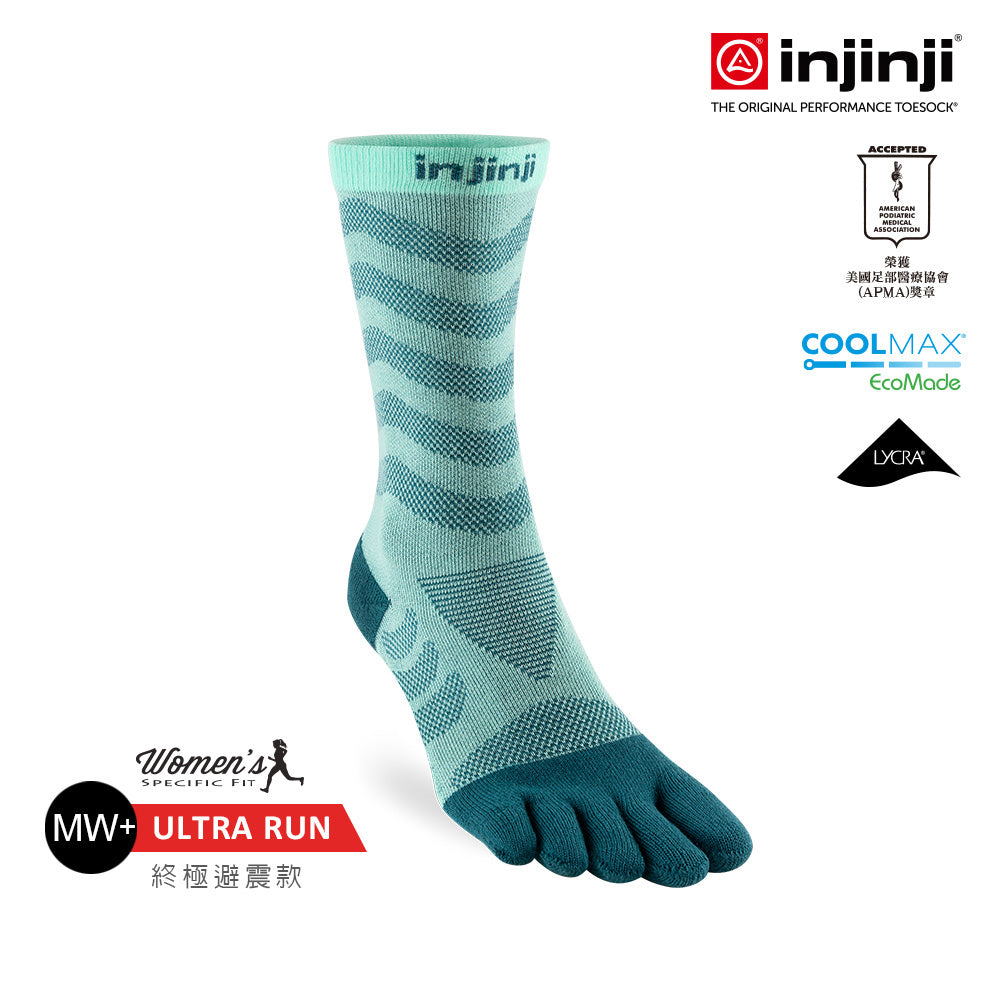 Injinji - 【injinji】女 Ultra Run終極系列五趾中筒襪 (冰川) - WAA68 46 | 吸濕排汗 推薦女生 避震緩衝 推薦路跑用品 慢跑長跑 馬拉松襪