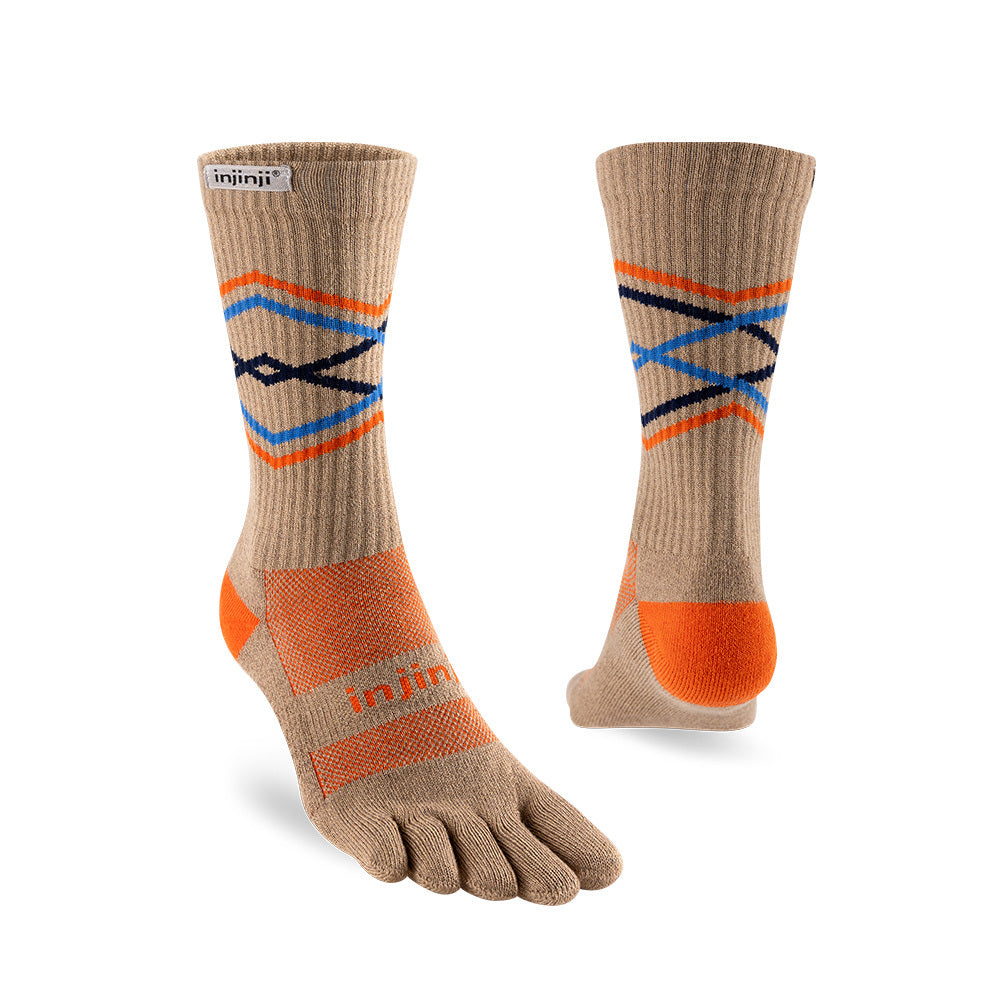 Injinji - 【injinji】Trail野跑避震吸排五趾中筒襪FX (穀麥棕) - NAA3784 | 吸濕排汗 厚底防震 防腳底水泡 推薦鐵人襪