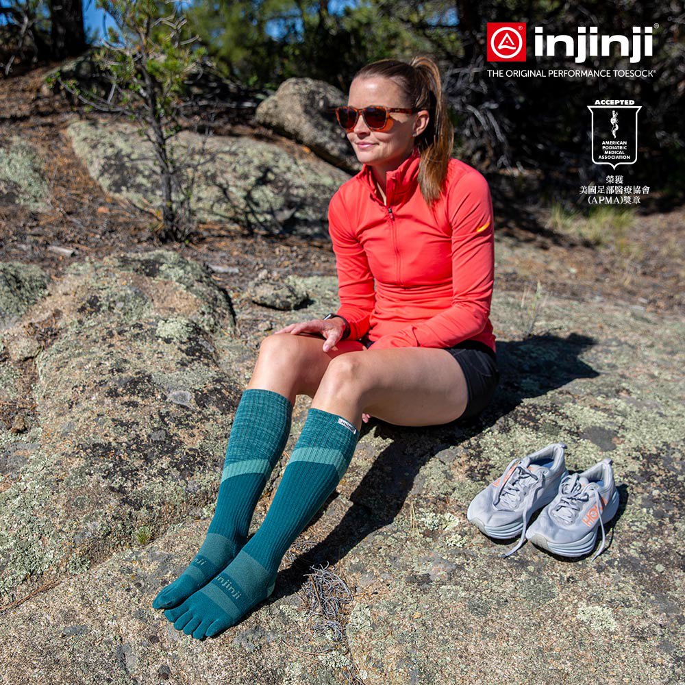 Injinji - 【injinji】Trail野跑避震吸排五趾高筒襪 (海沫綠) - NAA3545 | 厚底防震 運動員推薦 吸濕排汗 五趾襪 高筒襪