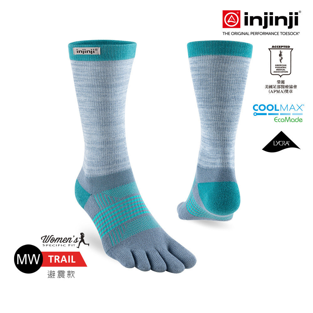 Injinji - 【injinji】女 Trail野跑避震吸排五趾中筒襪FX (水藍) - WAA3951 | 吸濕排汗 厚底防震 防腳底水泡 推薦女襪