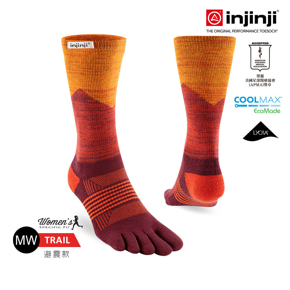 Injinji - 【injinji】女 Trail野跑避震吸排五趾中筒襪FX (夕陽) - WAA3916 | 吸濕排汗 厚底防震 防腳底水泡 推薦女襪